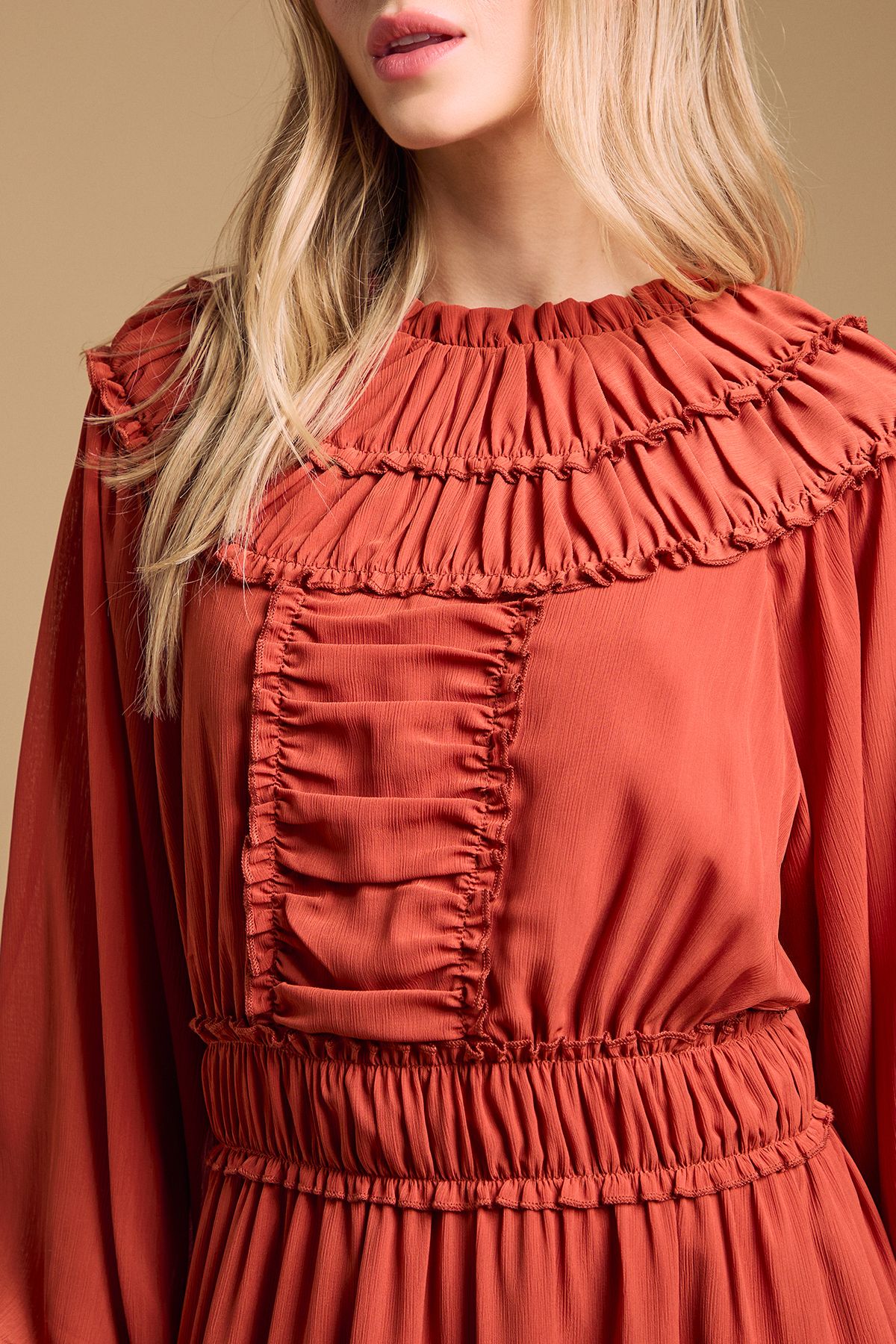 Oasis Ruffle Detail Midi Dress Ochre image 5