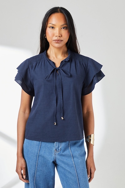 Principles Navy Bubble Hem Flute Sleeve Top Navy