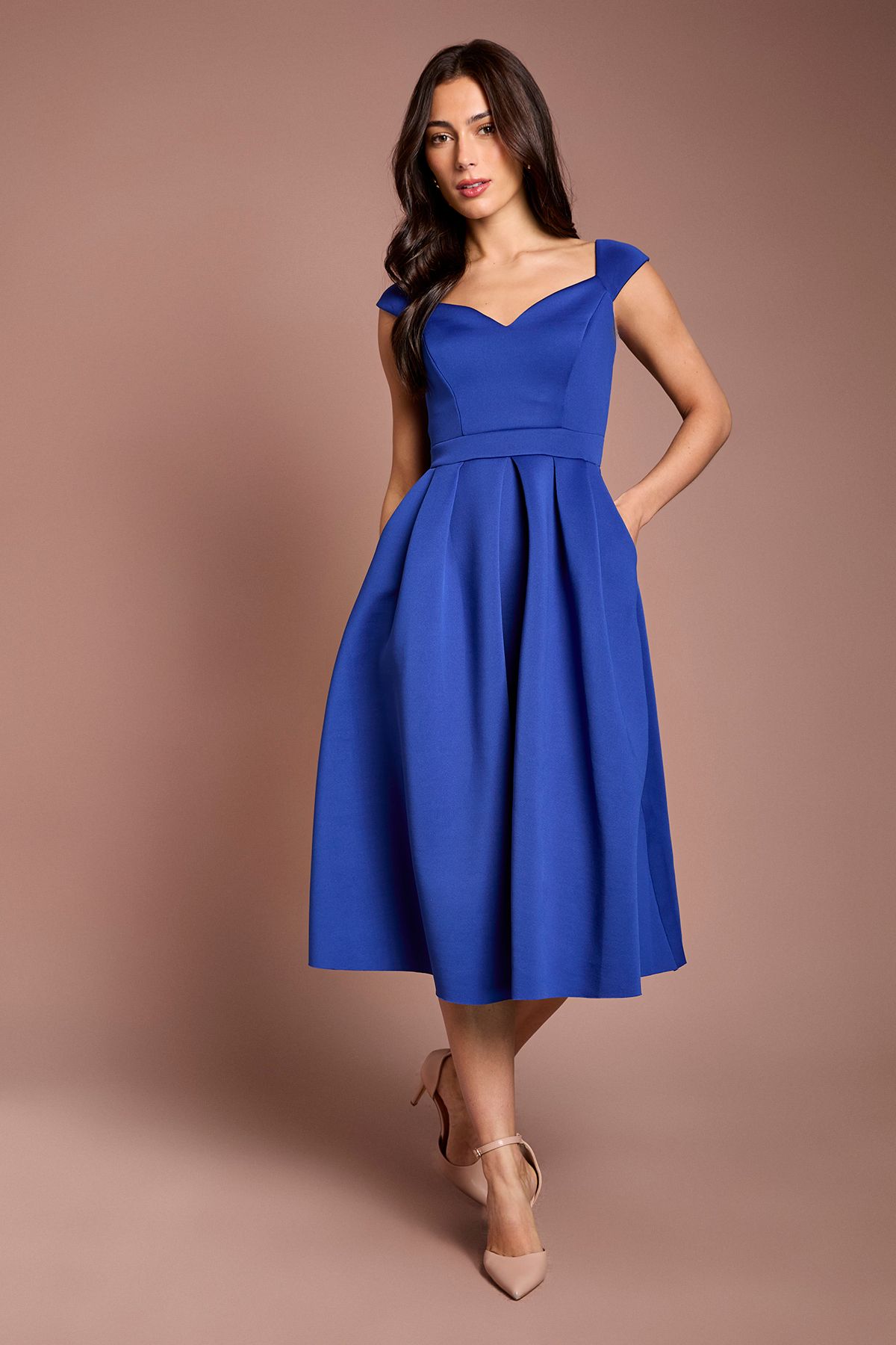 Coast Scuba Sweetheart Neckline Midi Dress Cobalt