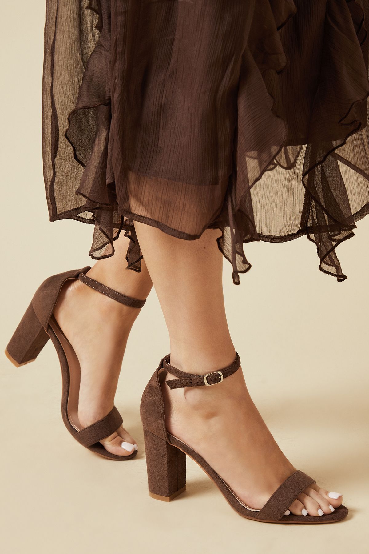 Dorothy Perkins Spark High Block Heel Sandals Chocolate image 1