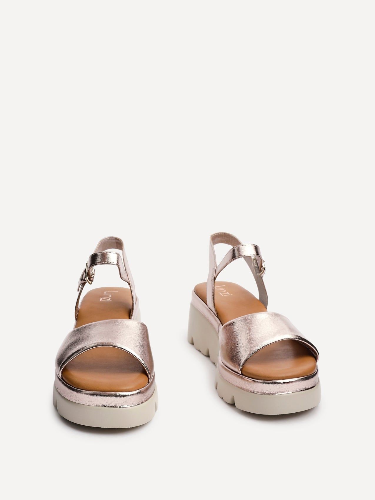 Linzi Nyla Rose Gold Faux Leather Platform Cleated Sole Flatform Sandal image 3
