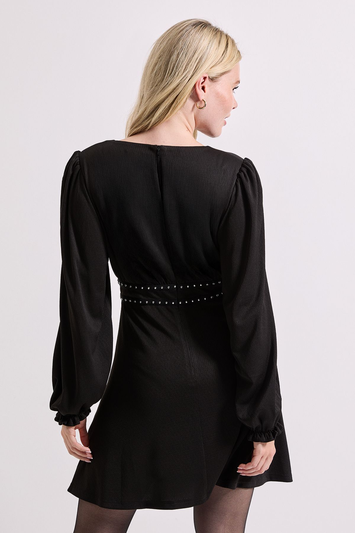 Dorothy Perkins Stud Detail Waist Jersey Mini Dress Black image 3