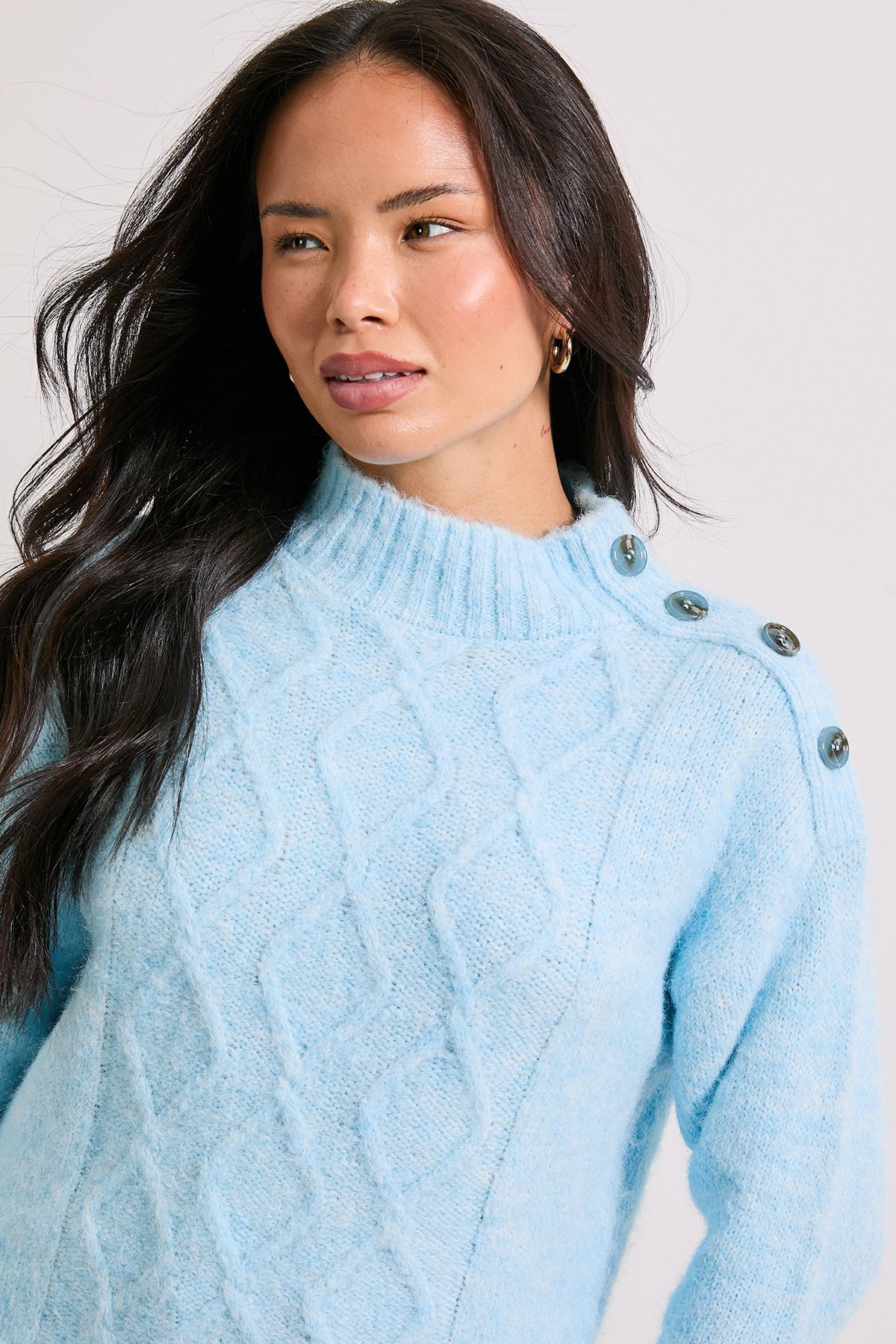 Dorothy Perkins Pale Blue Cable Button Detail Jumper Blue image 4