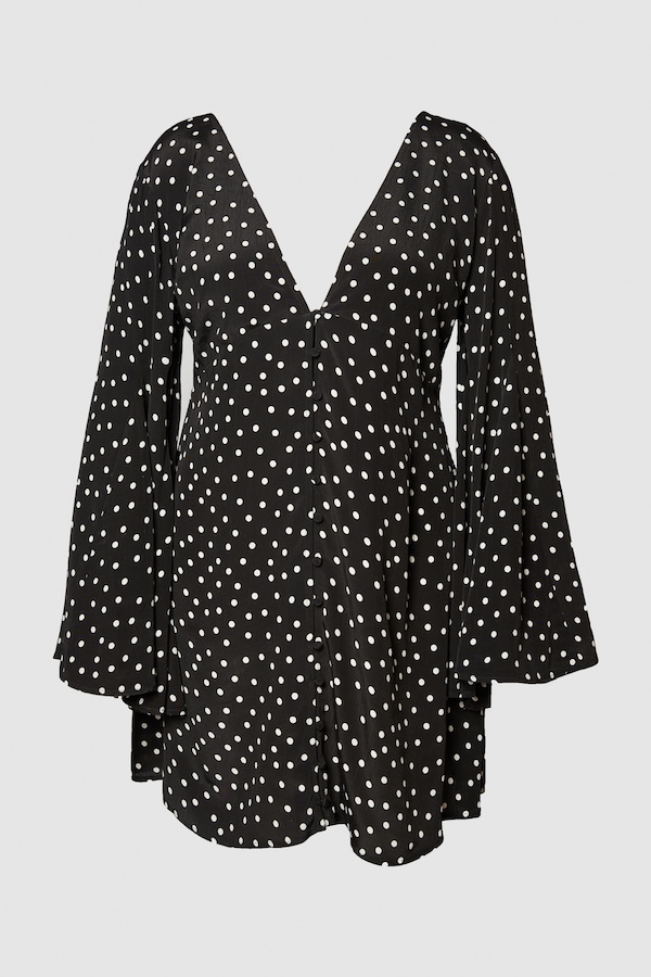 NastyGal Plus Polka Dot Button Down Extreme Flared Sleeve Mini Dress Mono