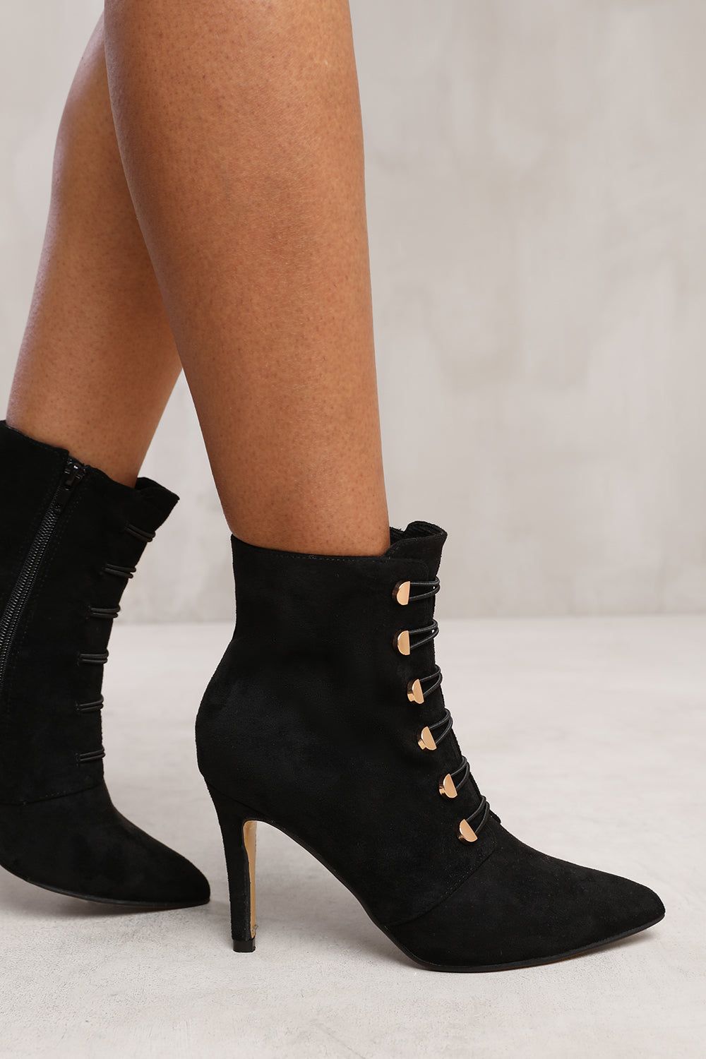Where's That From 'Leane' Pointed Toe Mid Heel Ankle Boots With Gold Buttons image 1