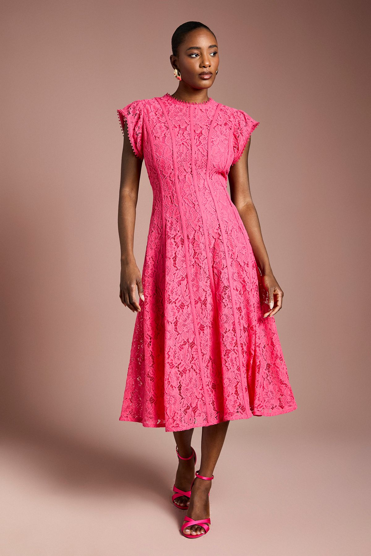 Coast Lace Panelled Midi Dress Red image 1
