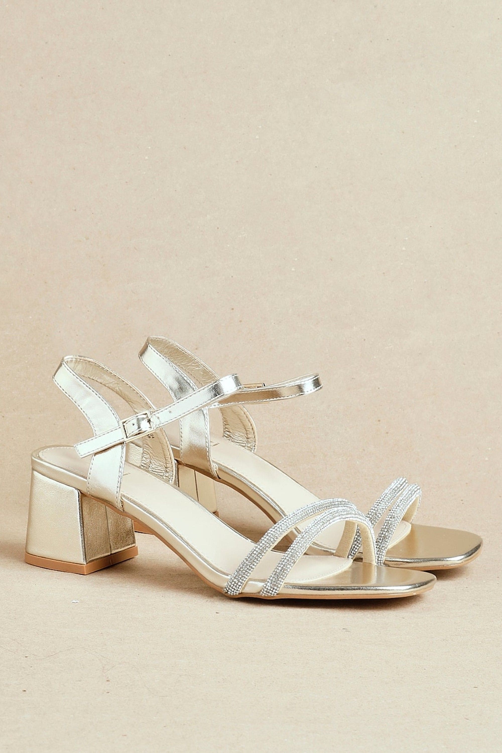 Linzi Bunty Gold Faux Leather Diamante Block Heeled Sandal image 2