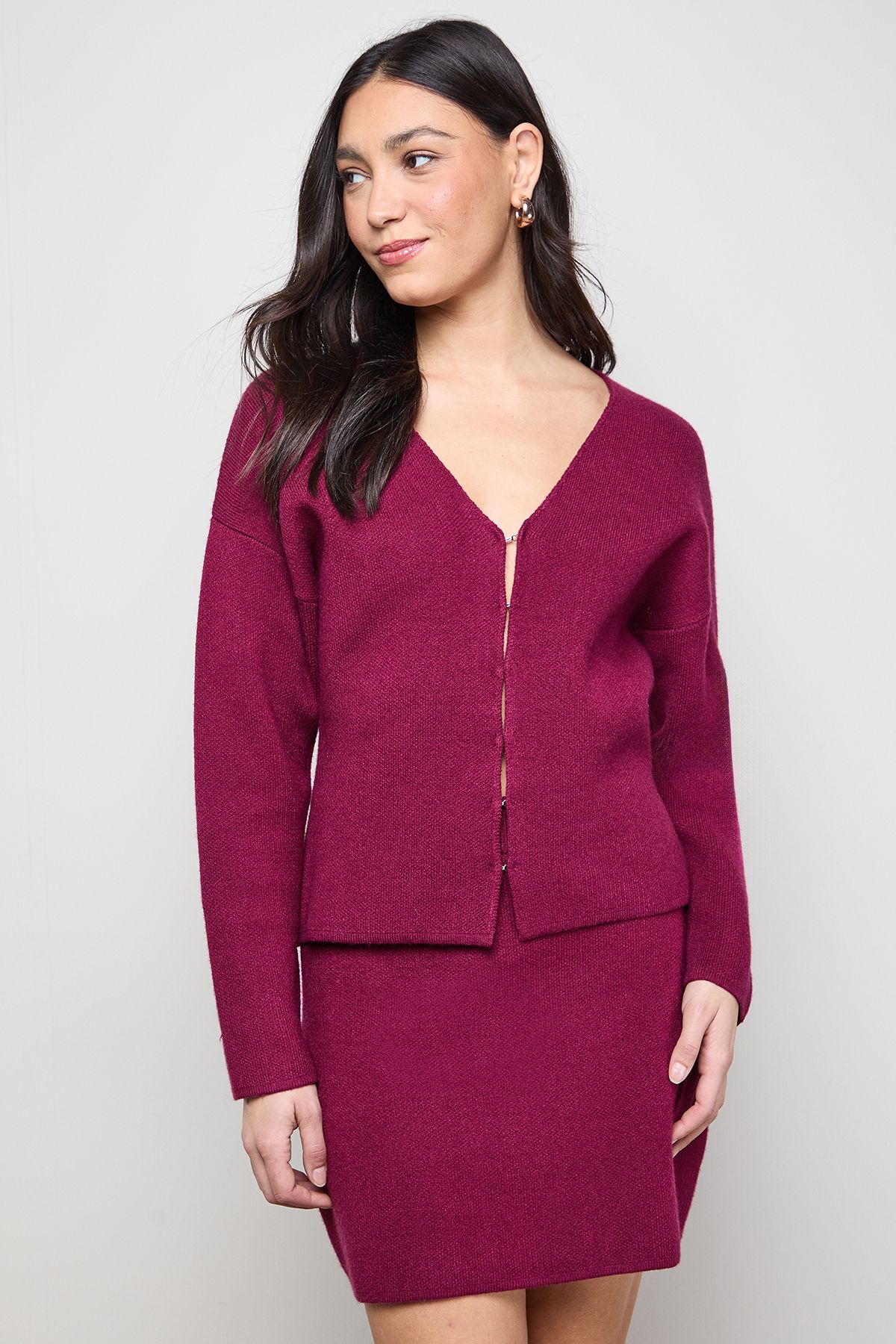 Oasis Edge to Edge Button Down Cardigan Wine image 1