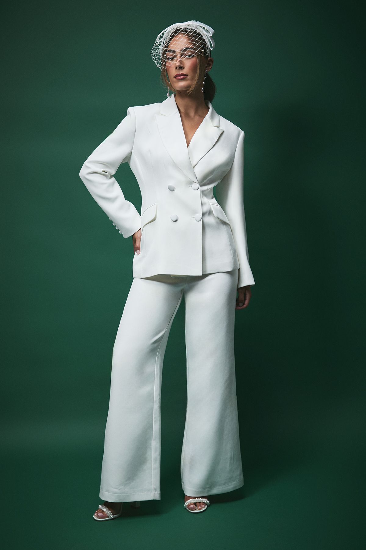 Coast Lisa Tan Bridal Wide Leg Tailored Trousers Ivory