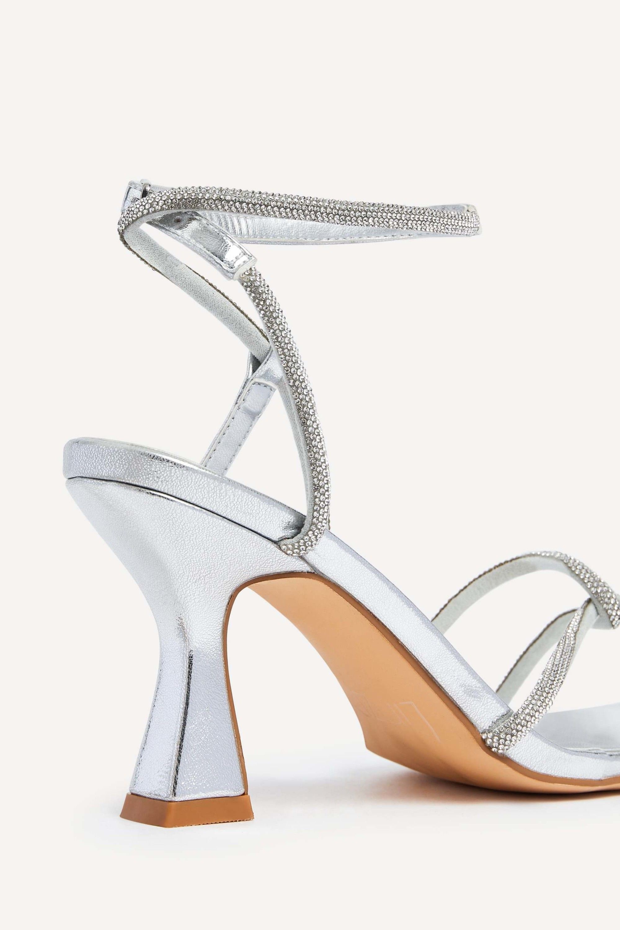 Linzi Entice Silver Faux Leather Diamante Embellishes Strappy Heel image 4