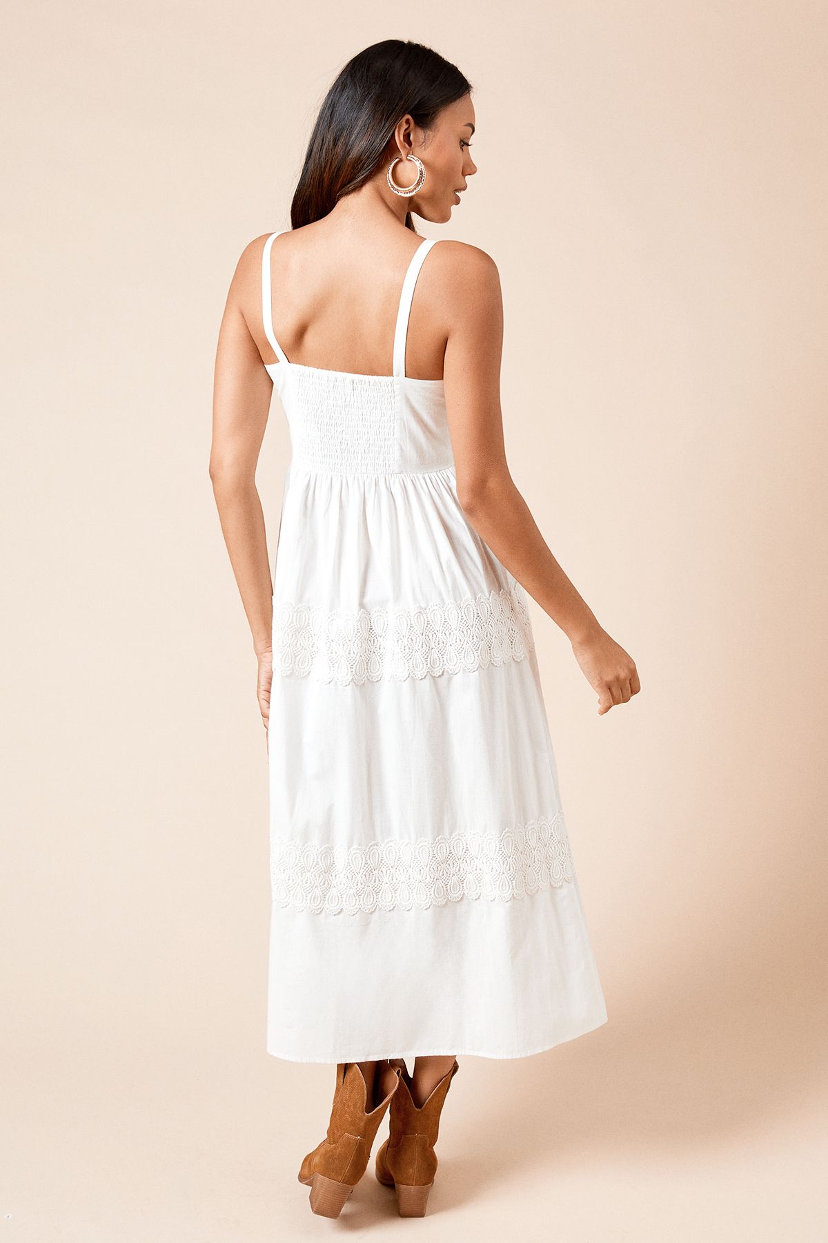 Dorothy Perkins Lace Insert Dropped Waist Poplin Midi Dress White image 3