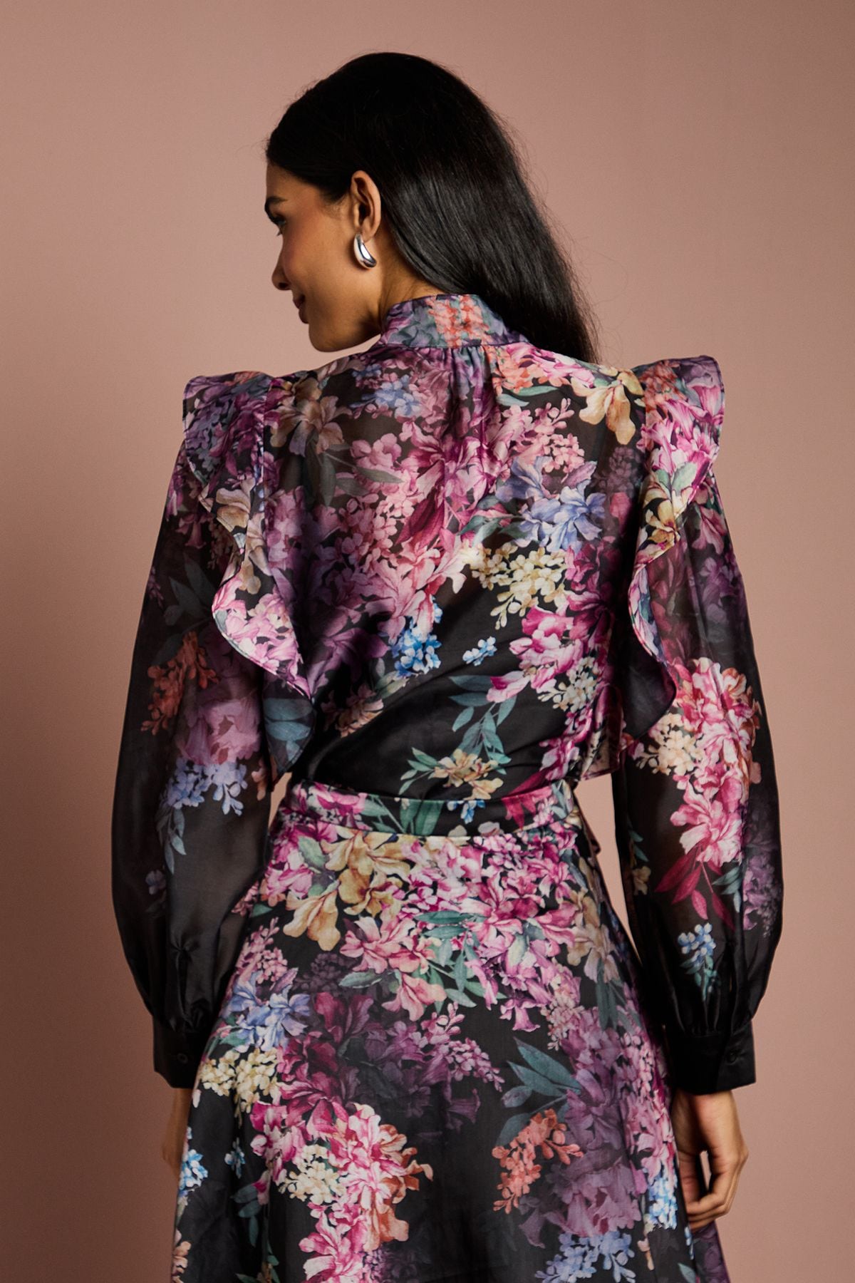 Coast Long Sleeve Frill Trim Organza Blouse With Tie Neck Multi image 3