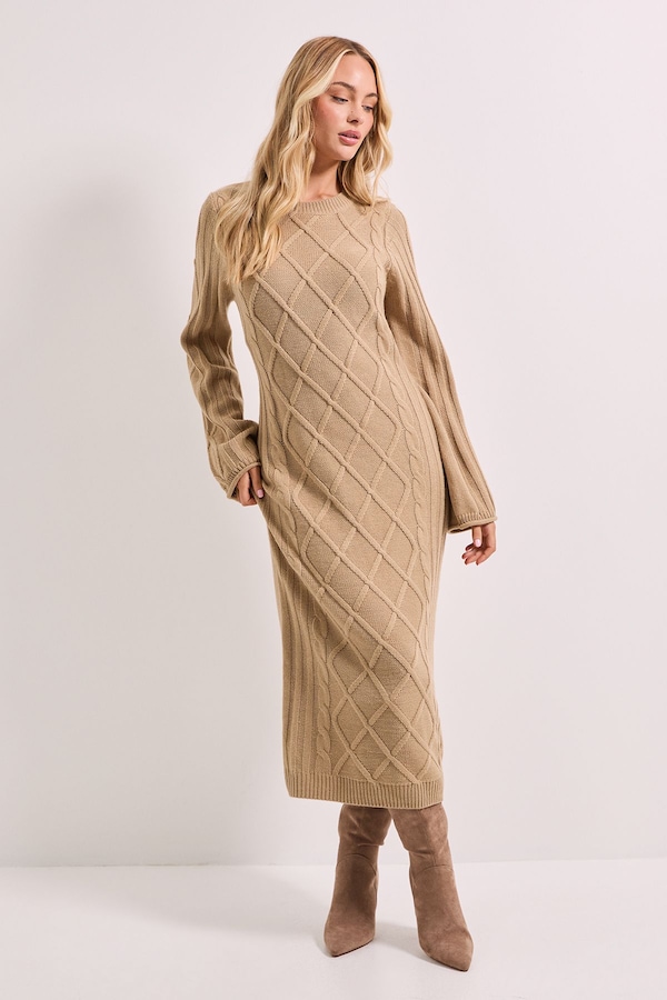 Dorothy Perkins Cable Detail Midi Dress Oatmeal