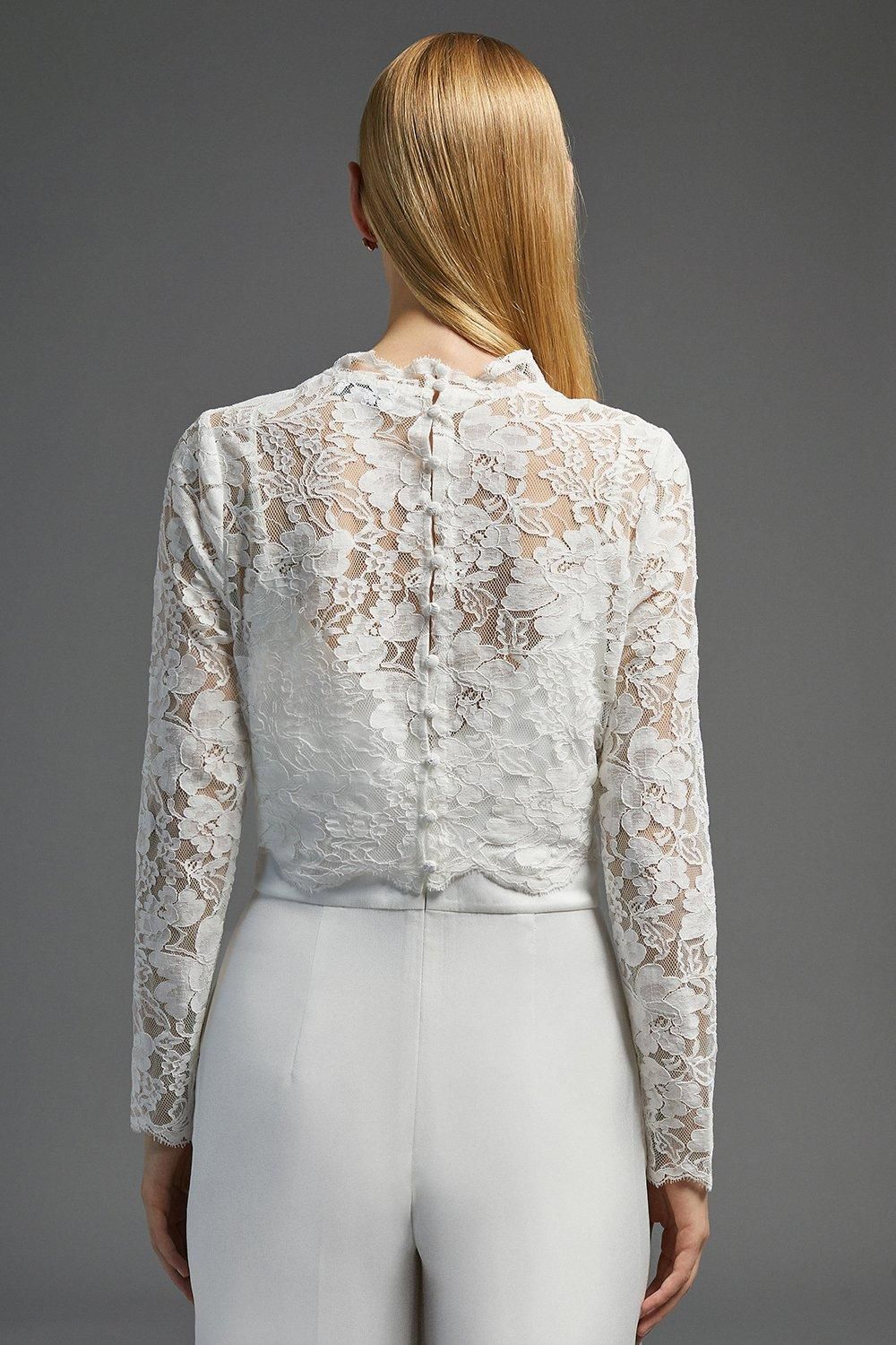 Coast High Neck Longsleeve Lace Top Ivory image 3