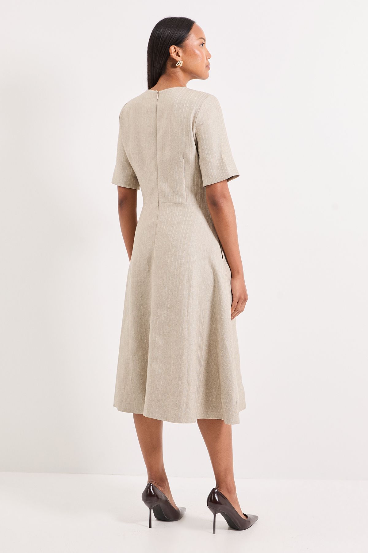 Principles Beige Stripe Detail Tailored Midi Dress Beige image 2