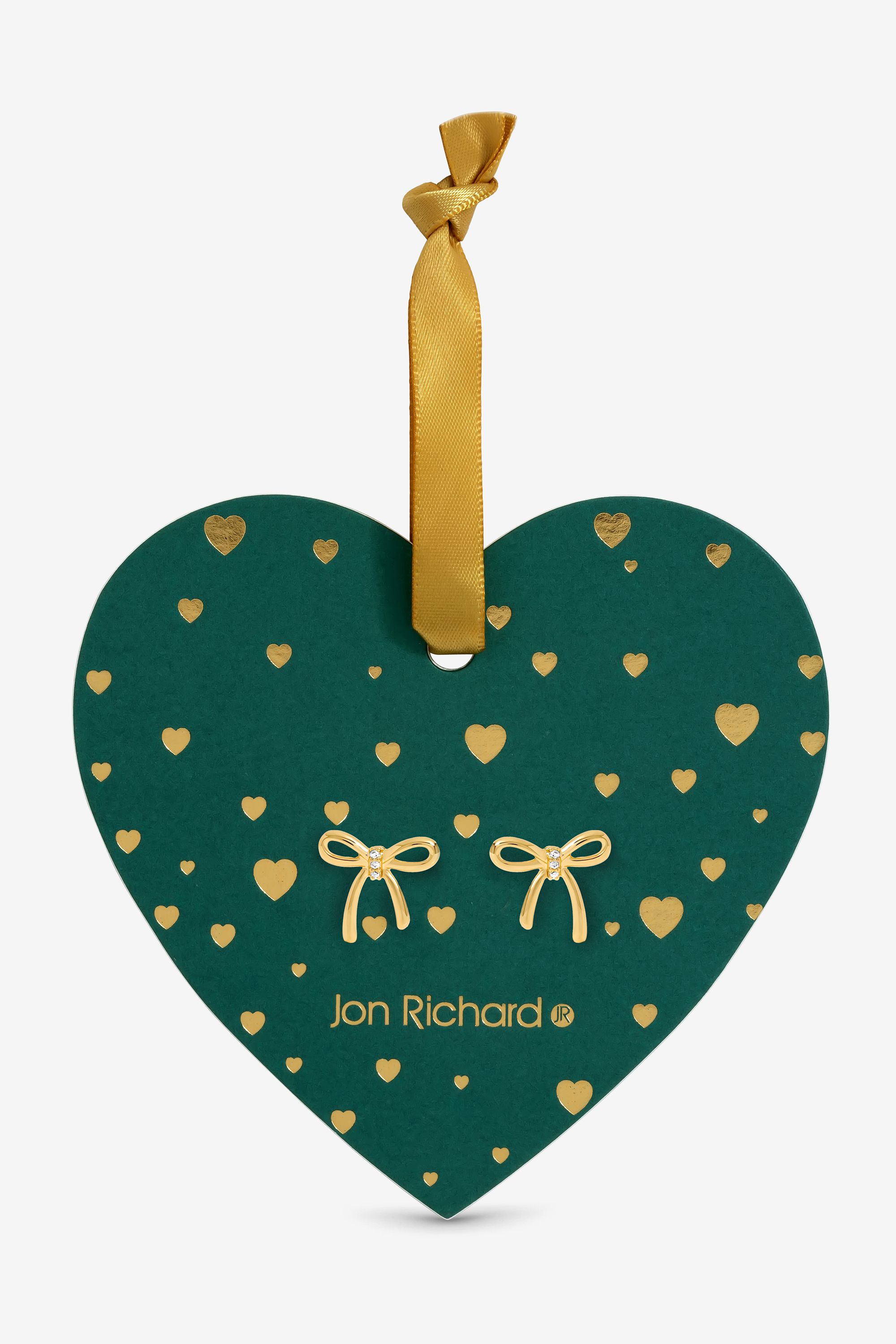 Jon Richard 18K Gold Plated Bow Earrings - Hanging Heart image 1