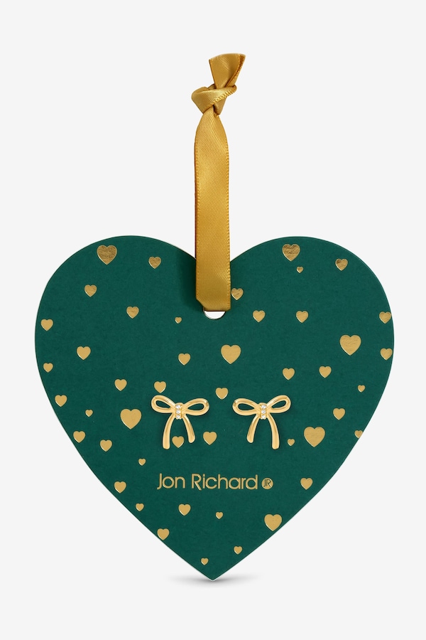 Jon Richard 18K Gold Plated Bow Earrings - Hanging Heart