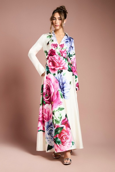 Coast Placement Print Wrap Front Gown Ivory