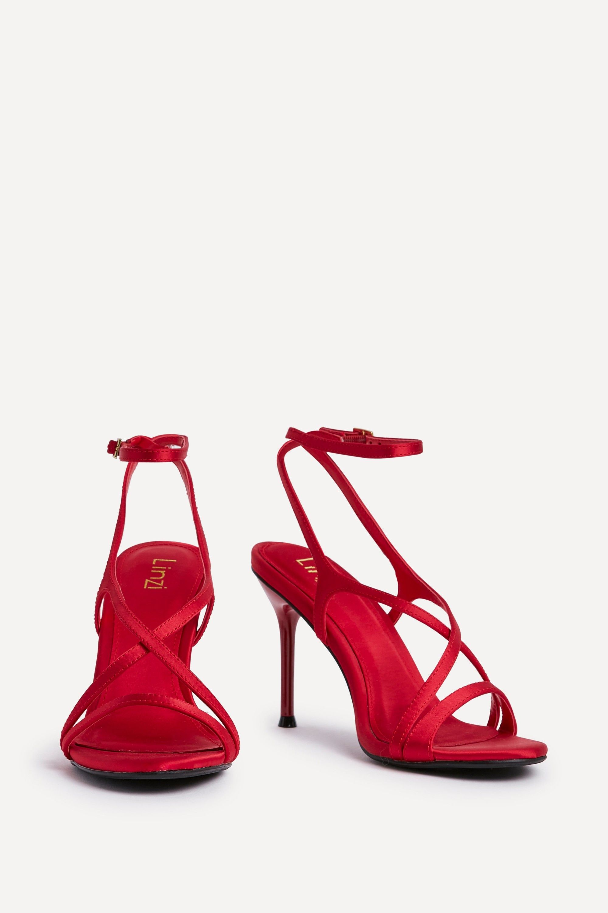 Linzi Taliya Red Satin Strappy Stiletto Heels image 3