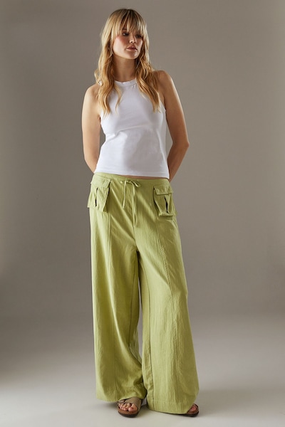 Warehouse Peach Satin Utility Pocket Wide Leg Trousers Apple Green