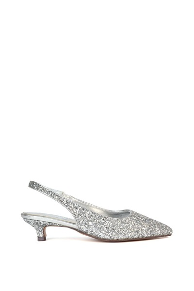 XY London 'Gerri' Pointed Toe Glitter Slingback Kitten Heel Court Shoes