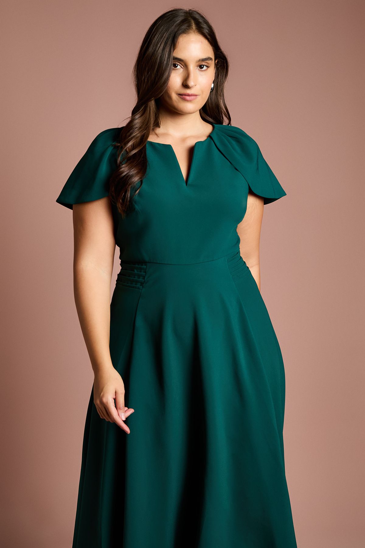 Coast Plus V Neck Short Sleeve Ponte Midi Dress Emerald image 4