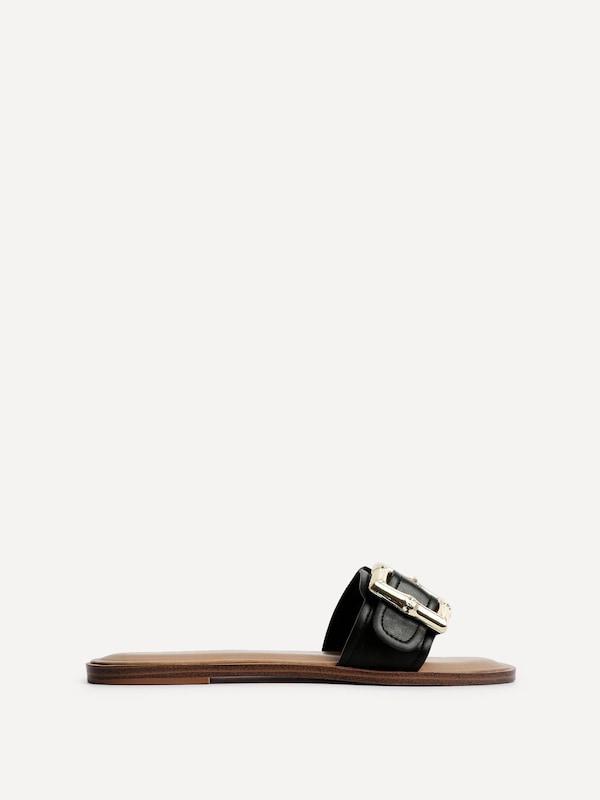 Linzi Tyla Black Faux Leather Flat Slider Sandal