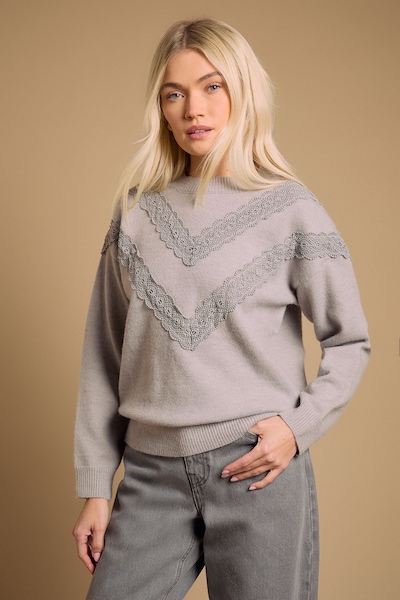 Oasis Lace Trim Crew Neck Jumper Grey Marl