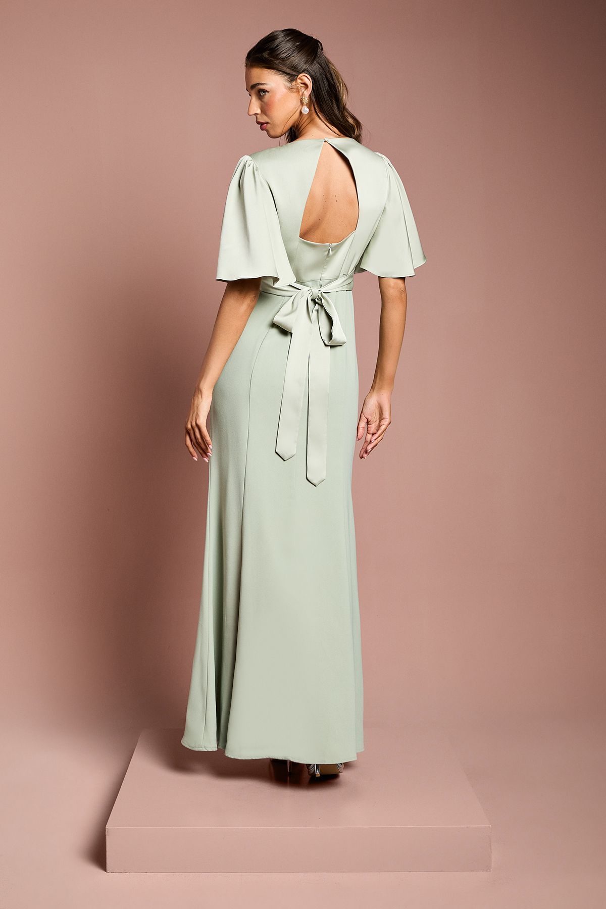 Coast Contrast Satin Angel Sleeve Open Back Bridesmaid Dress Sage image 5