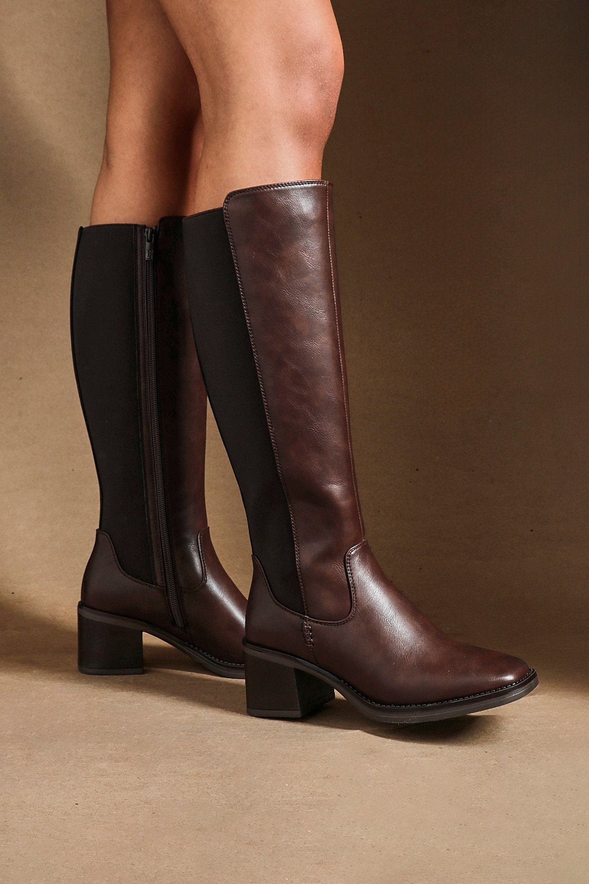 Linzi Reason Brown Faux Leather Block Heel High Leg Boot image 2