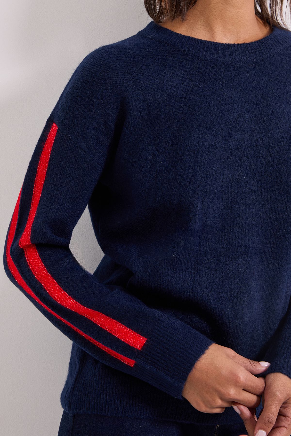 Dorothy Perkins Stripe Sleeve Crew Neck Jumper Navy image 5