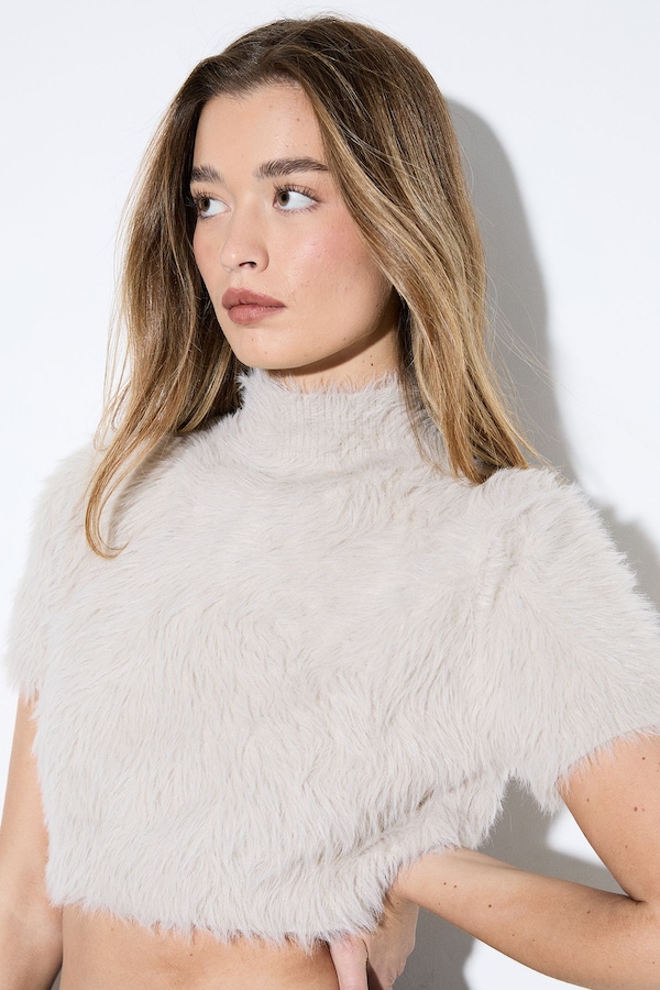 MissPap Shoulder Pad Knitted Crop Top Mink