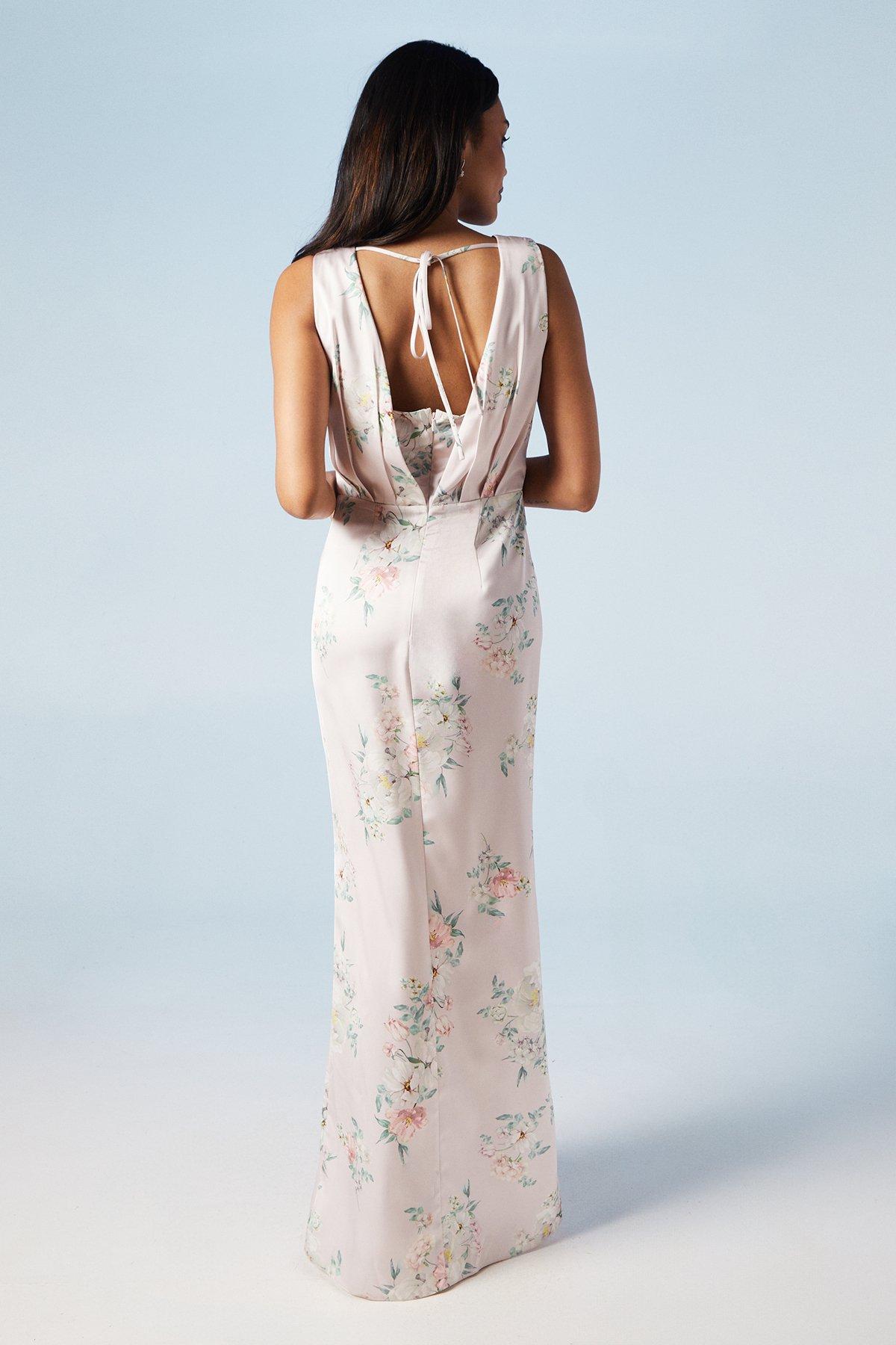 Coast Spring Posy Printed Satin Ruche Waist Bridesmaid Dress Blush image 3