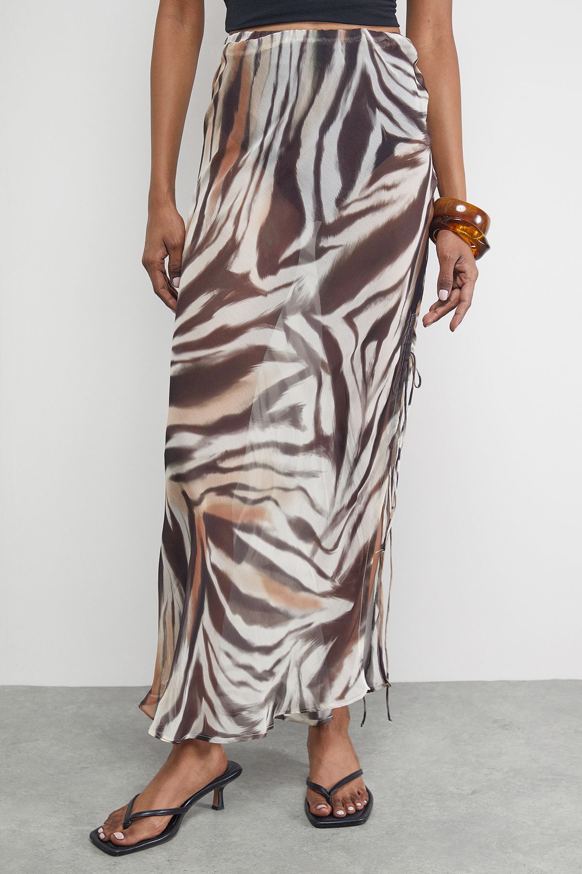 Warehouse Chiffon Tie Side Column Midi Skirt Zebra image 2
