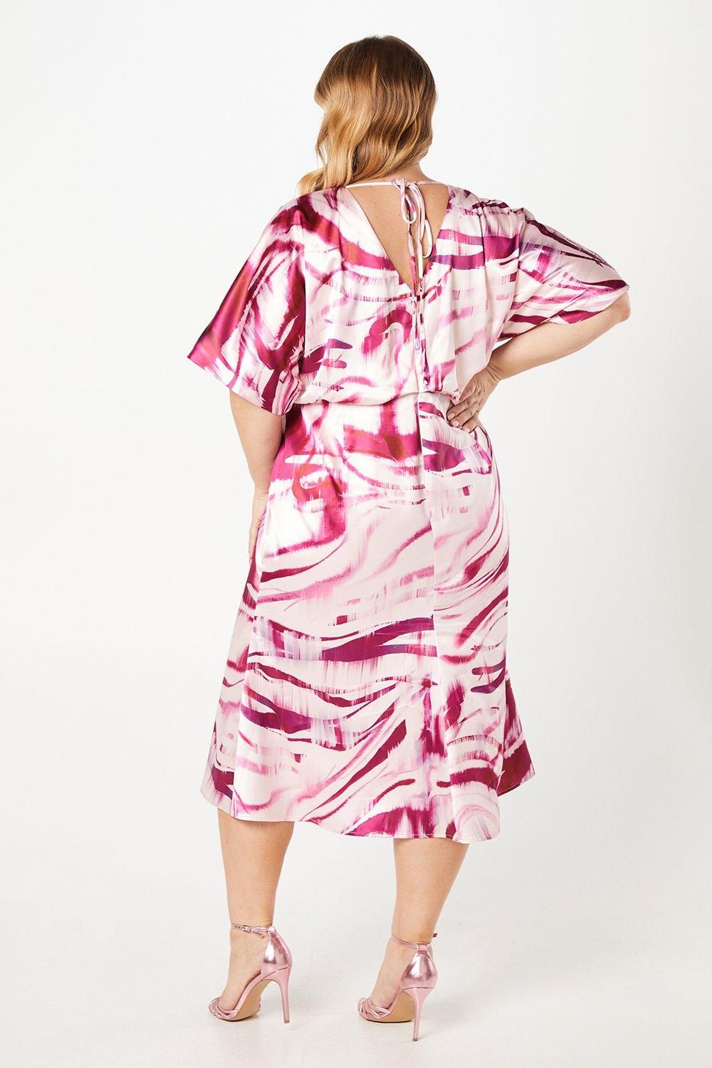Coast Plus Kimono Sleeve Mini Dress With Tie Neck Blush image 3