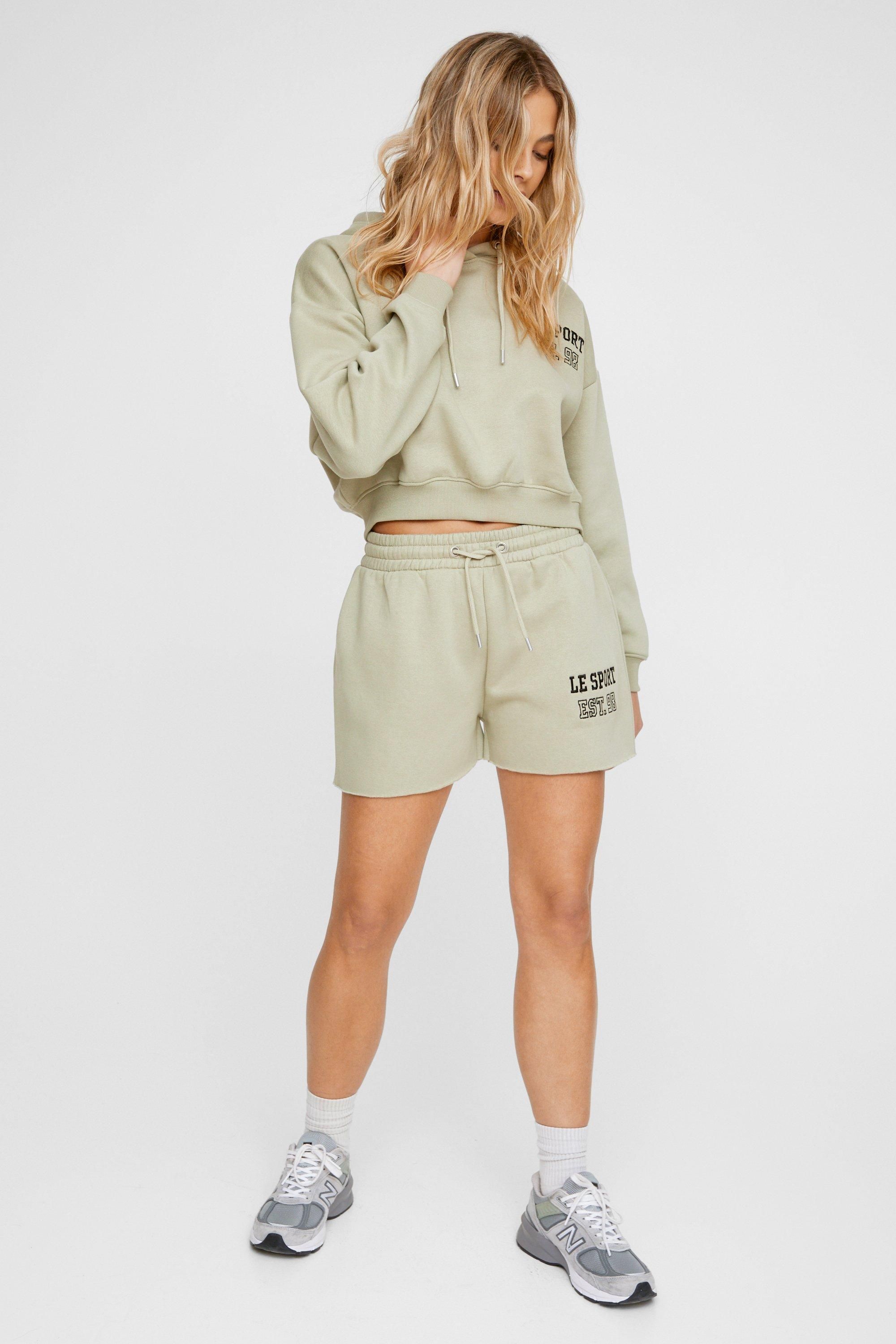 NastyGal Le Sport Embroidered Sweat Short Sage image 3