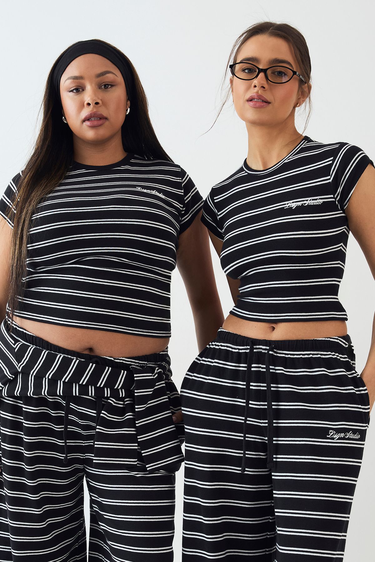 DSGN Studio DSGN Studio Stripe Fitted Short Sleeve Top Black image 1