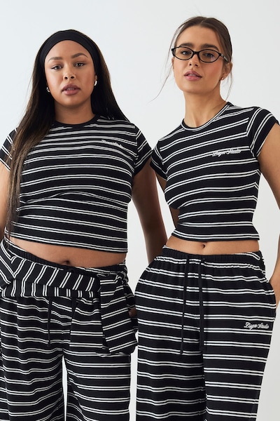 DSGN Studio DSGN Studio Stripe Fitted Short Sleeve Top Black