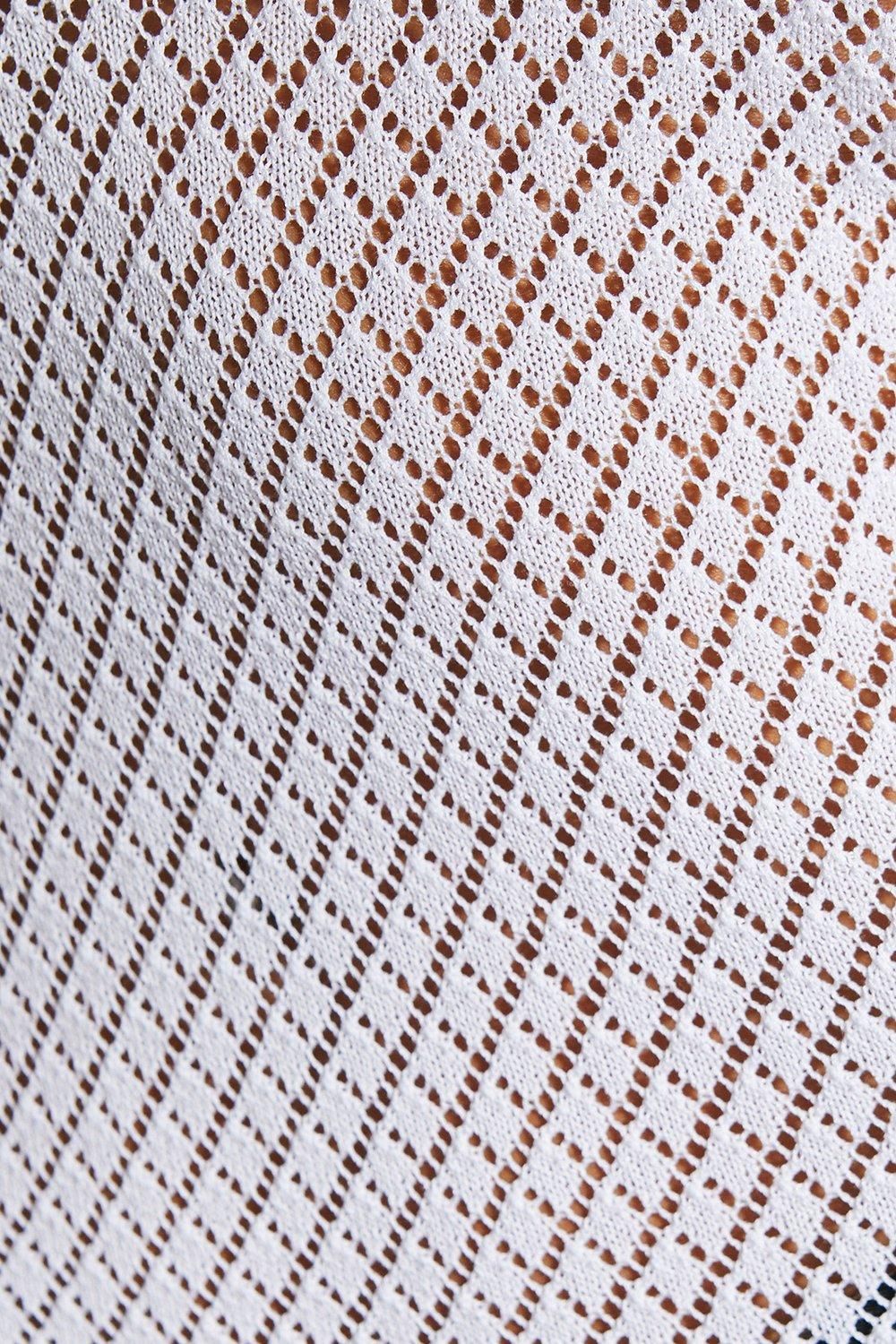 MissPap Crochet Knit Contrast Bow Detail Long Sleeve Maxi Dress White image 5