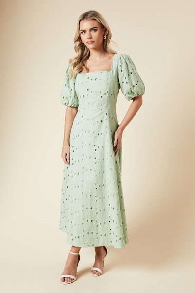 Dorothy Perkins Petite DP Luxe Lace Puff Sleeve Midi Dress Sage