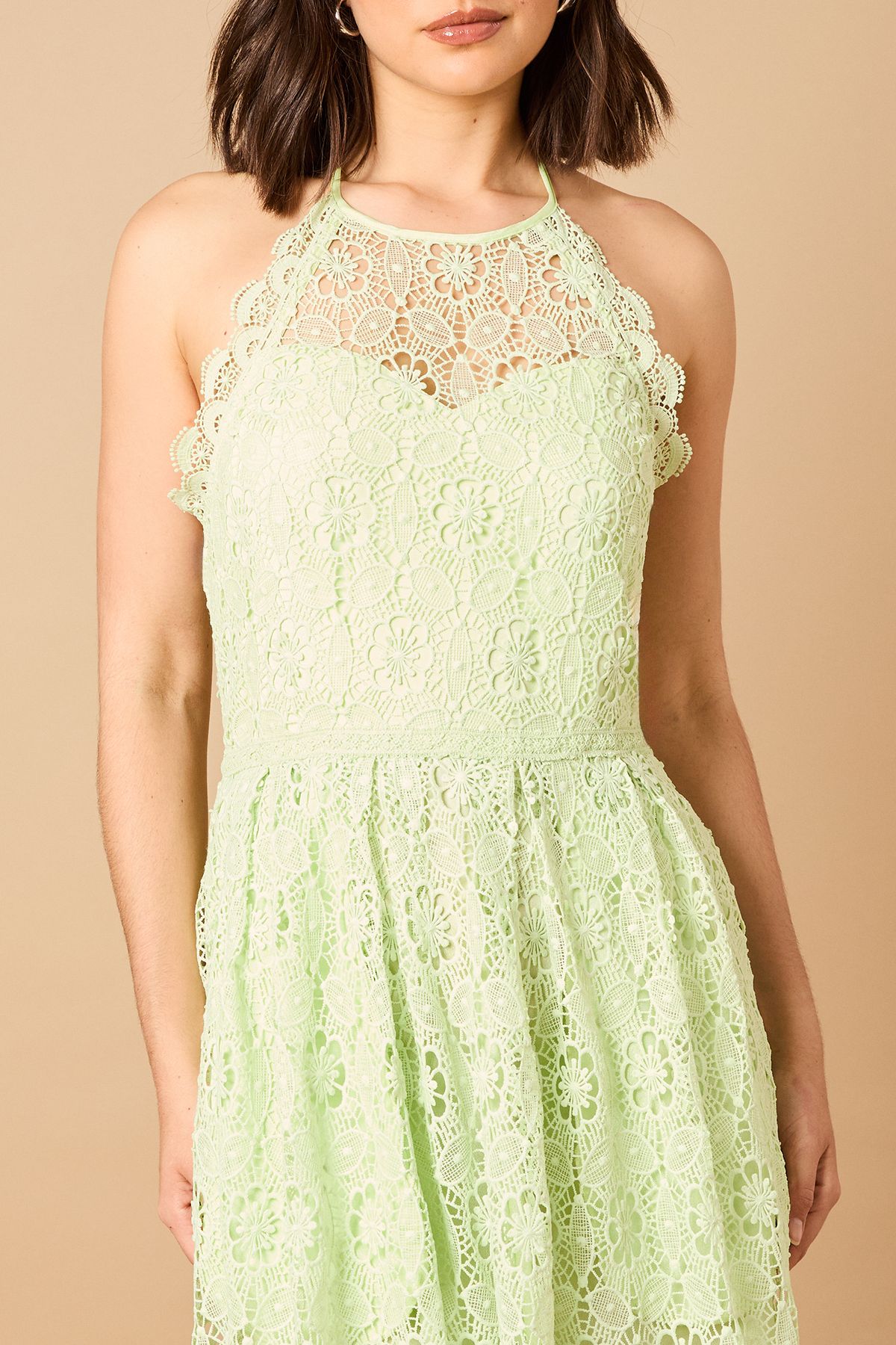 Oasis Lace Detail Halterneck Midi Dress Sage image 4