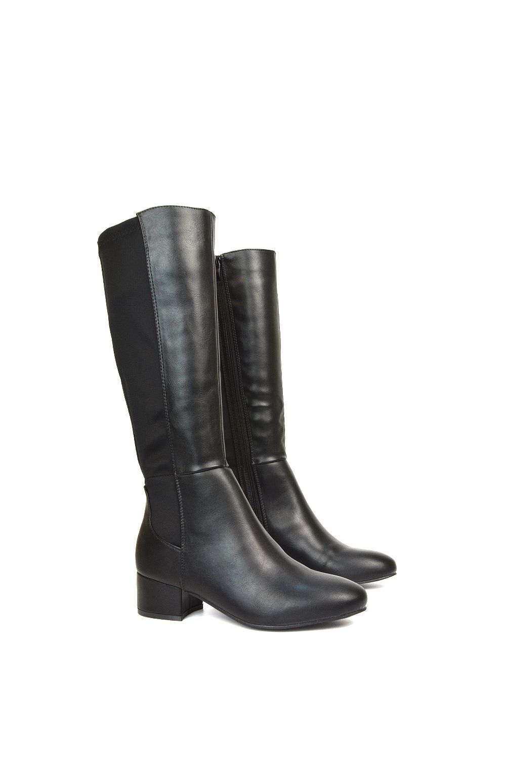 XY London 'Hannah' Low Block Heel Elasticated Calf Long Boots With Zip Fastening image 6