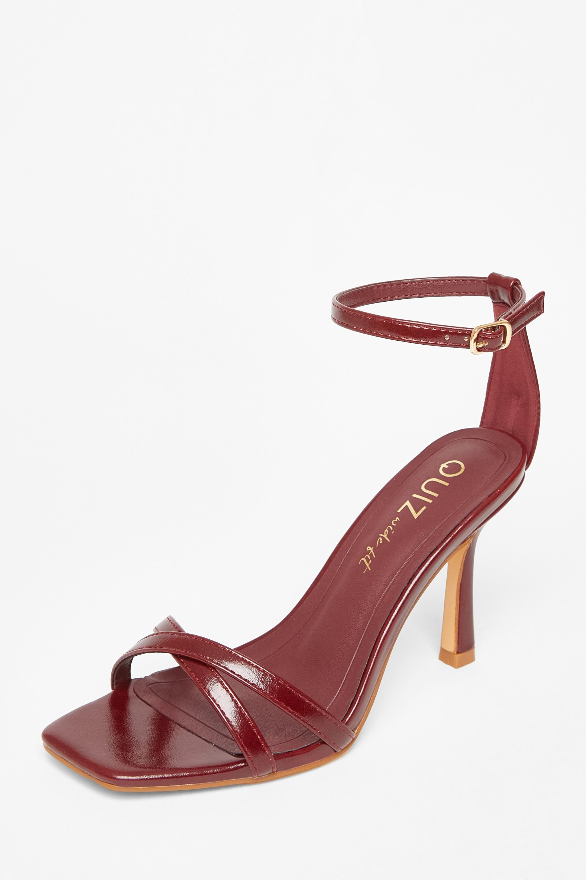 Quiz Burgundy Wide Fit Barely There Heels image 1