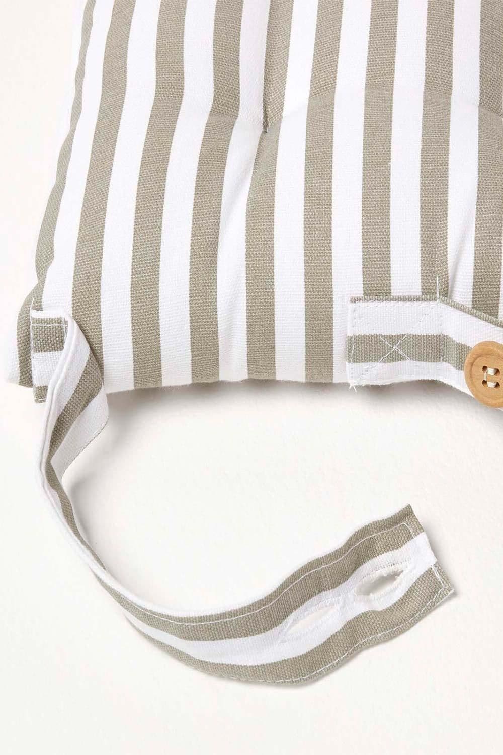 Homescapes Grey Stripe Seat Pad with Button Straps 100% Cotton image 4