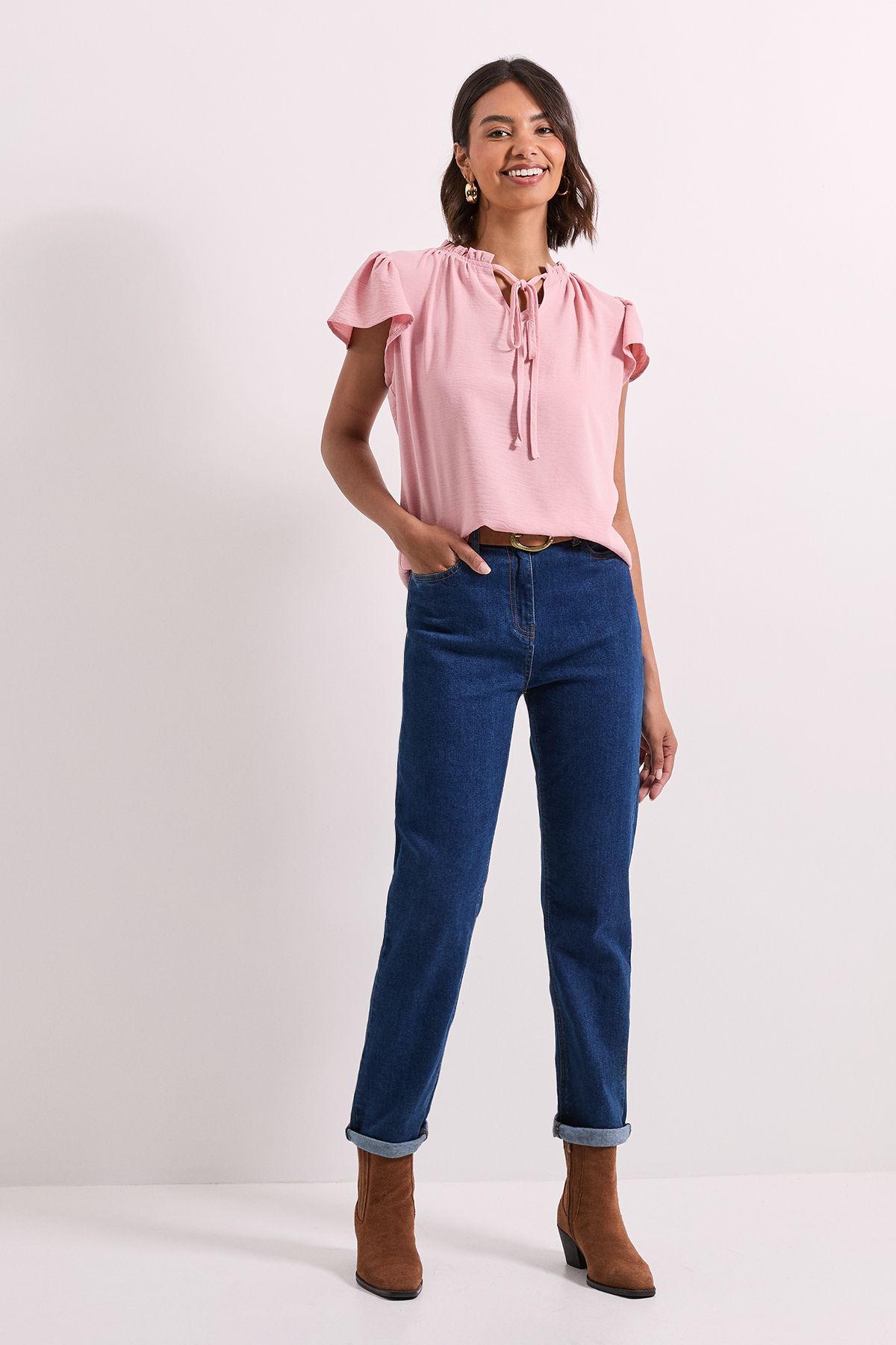 Dorothy Perkins Frill Sleeve Tie Front Top Blush image 2