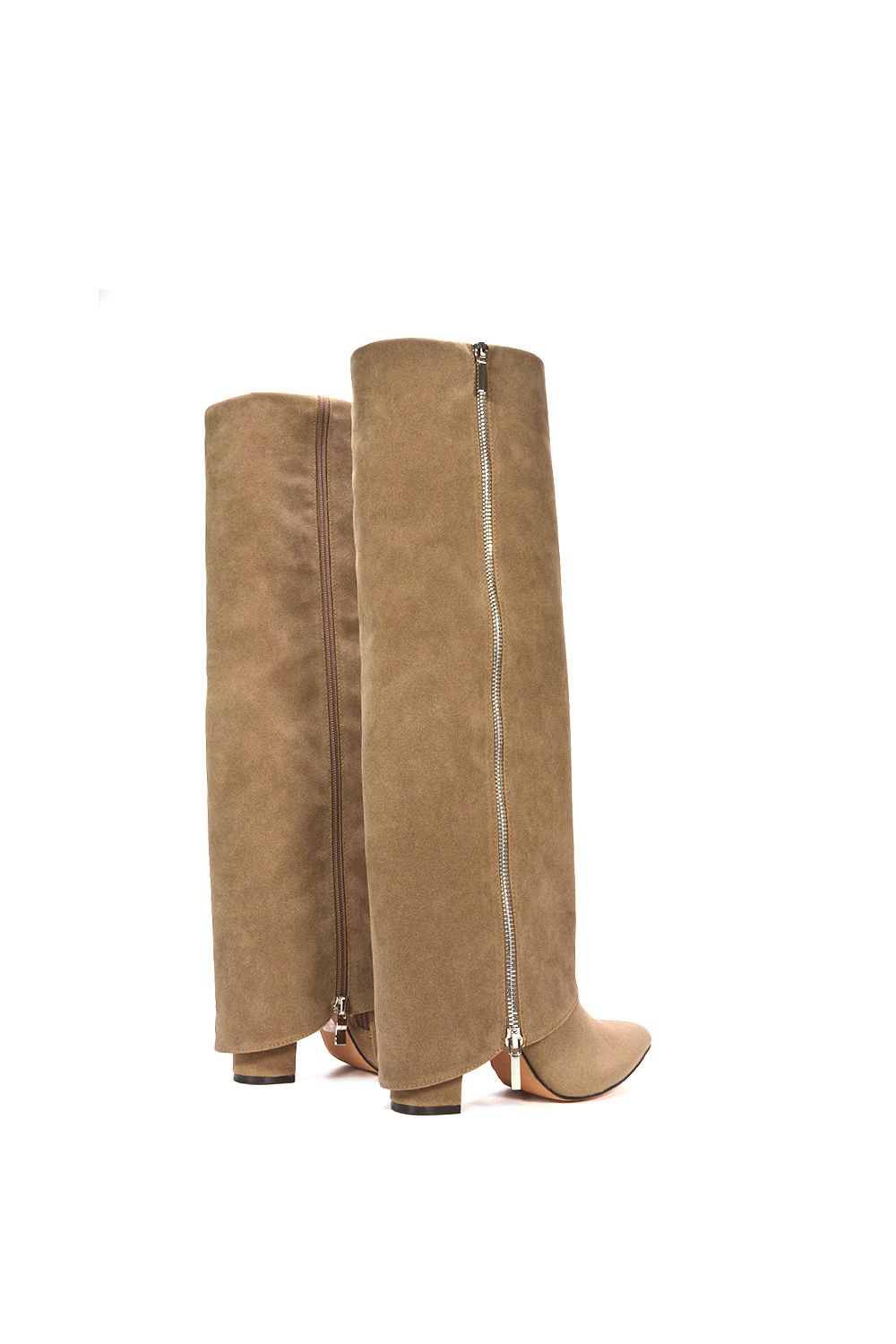 XY London 'Allie' Knee High Fold Over Pointed Toe Boots With Zip Detail image 6