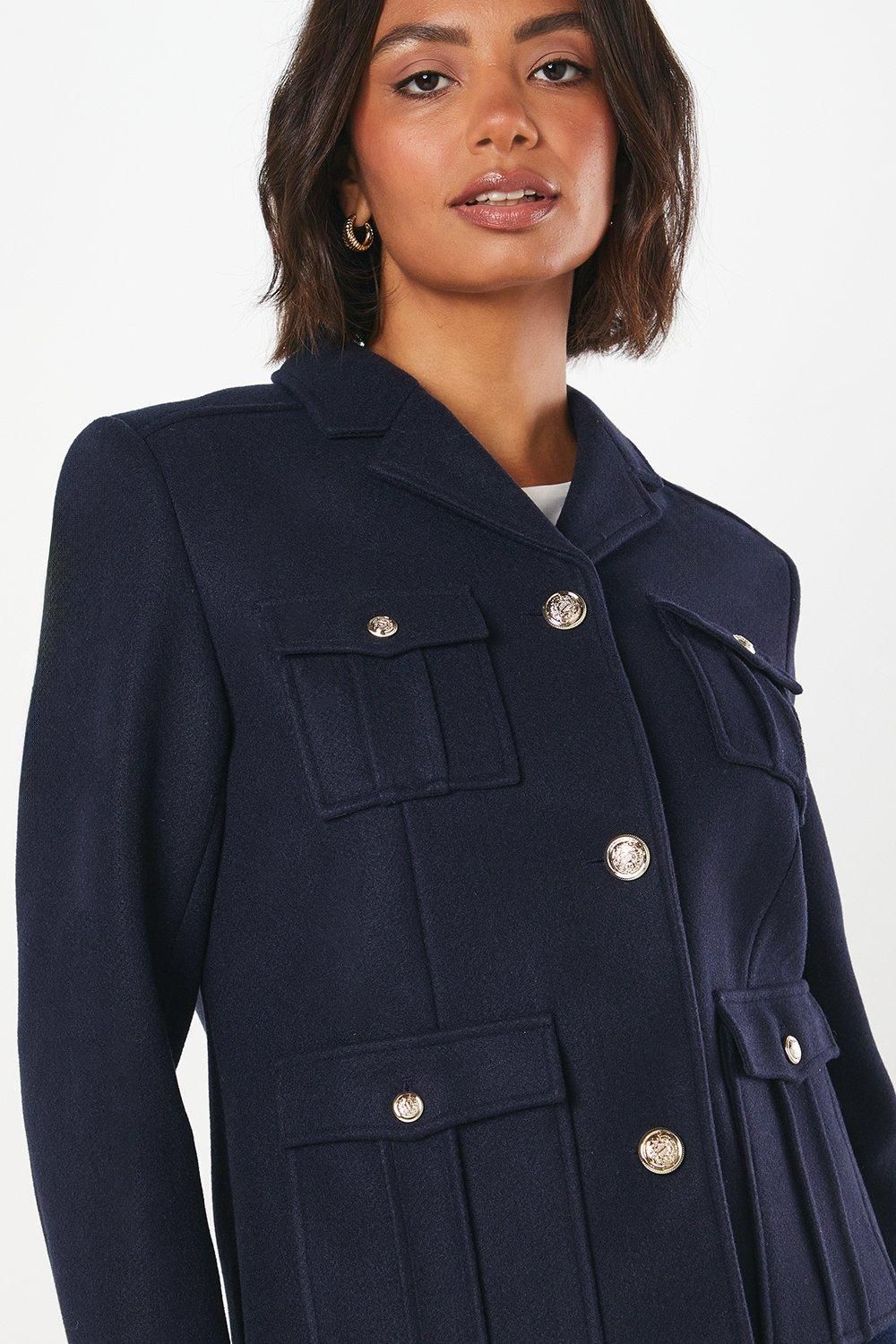 Dorothy Perkins Military Button Wool Short Jacket Navy image 2