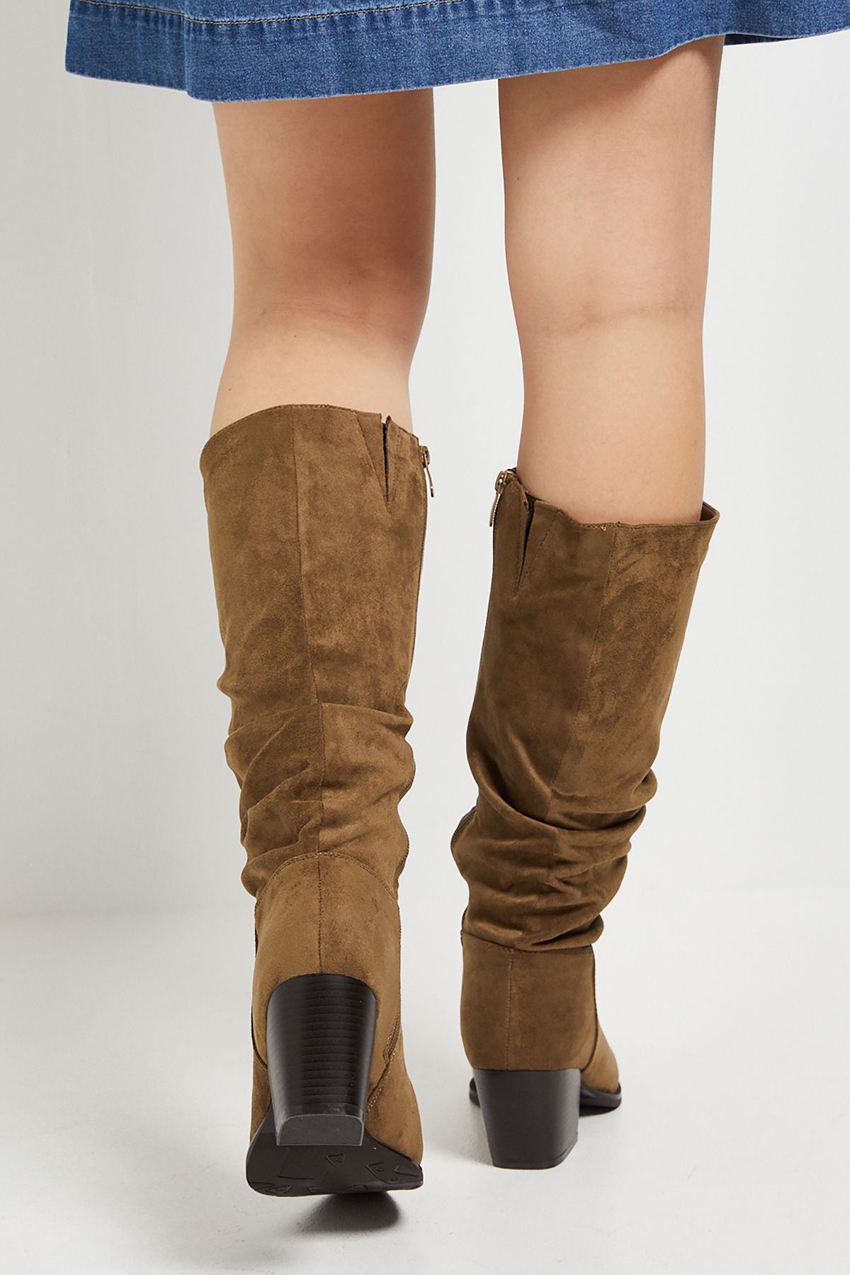 Dorothy Perkins Lessie Faux Suede Ruched Western Calf Boots Olive image 3