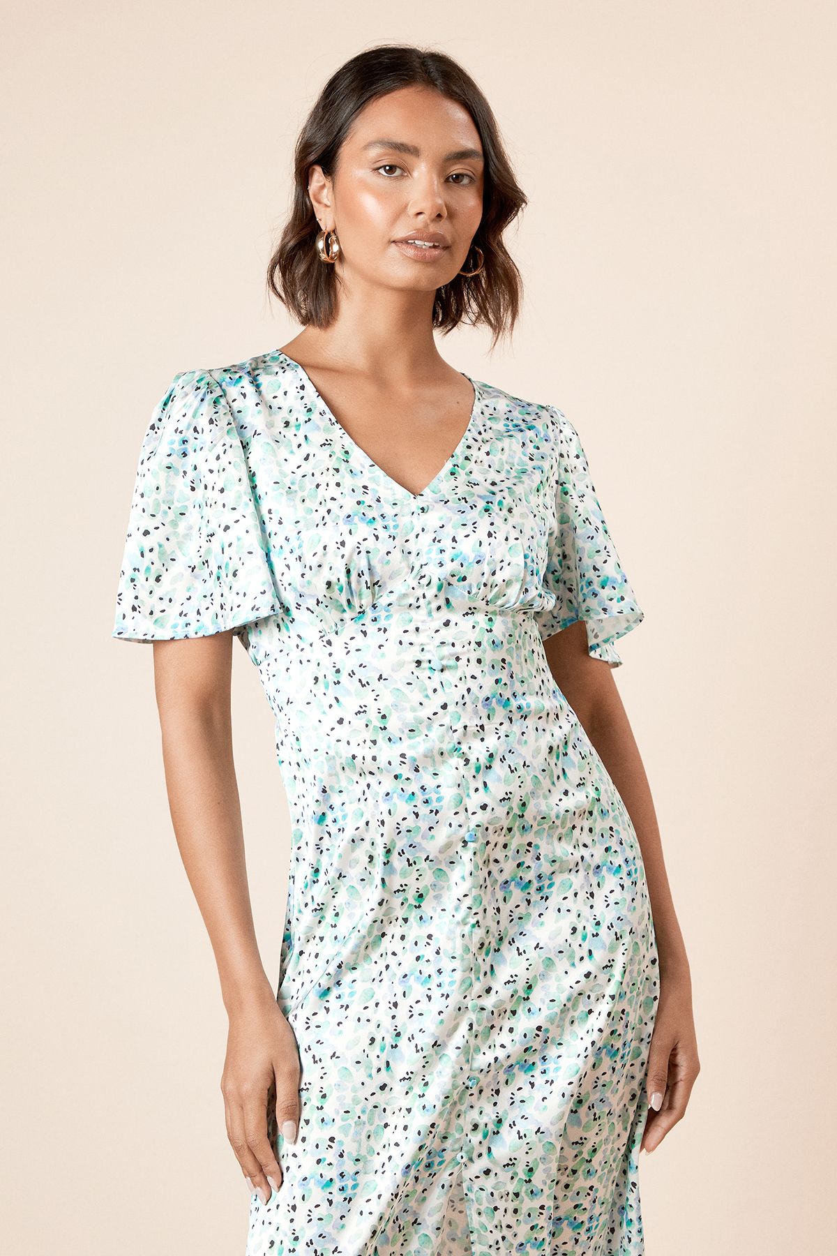 Dorothy Perkins V Neck Angel Sleeve Midi Dress Blue image 2