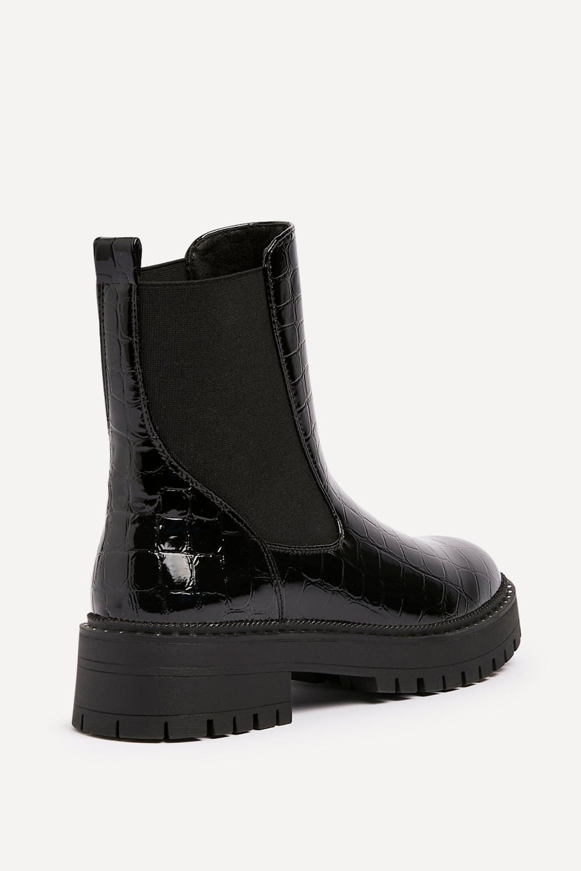 Linzi Landon Black Faux Croc Patent Leather Chunky Ankle Boot image 5